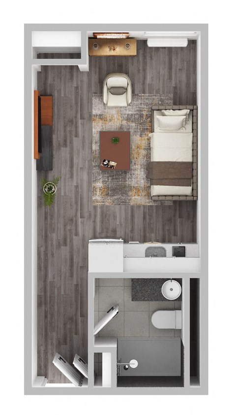 Floor plan for studio, 1 bath, 308 sqft